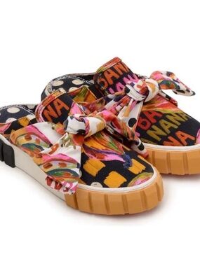 FARM Rio Multicolor Printed Bow Clog Mules with Tan Soles